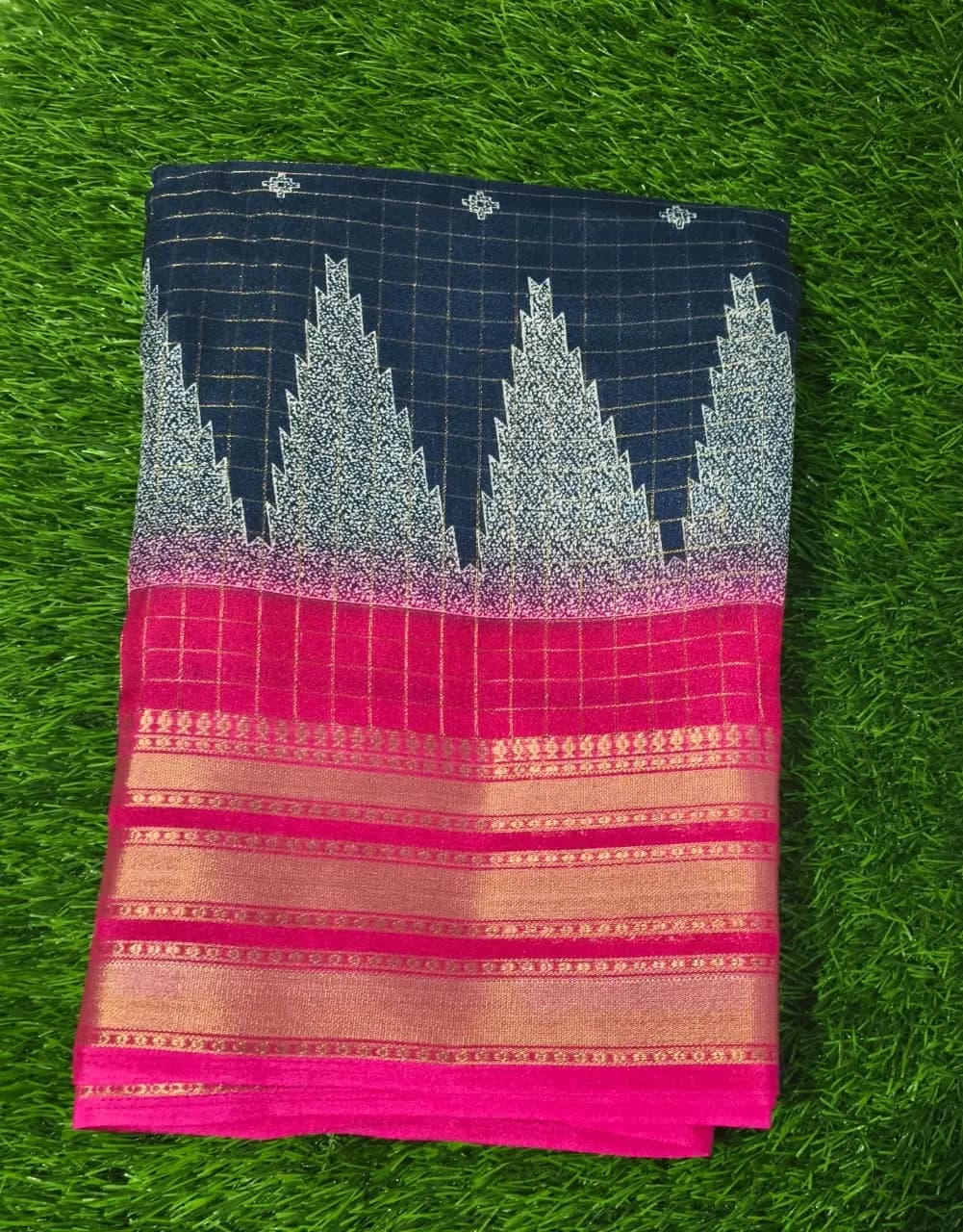 Fancy Cotton Saree(Navy Blue)