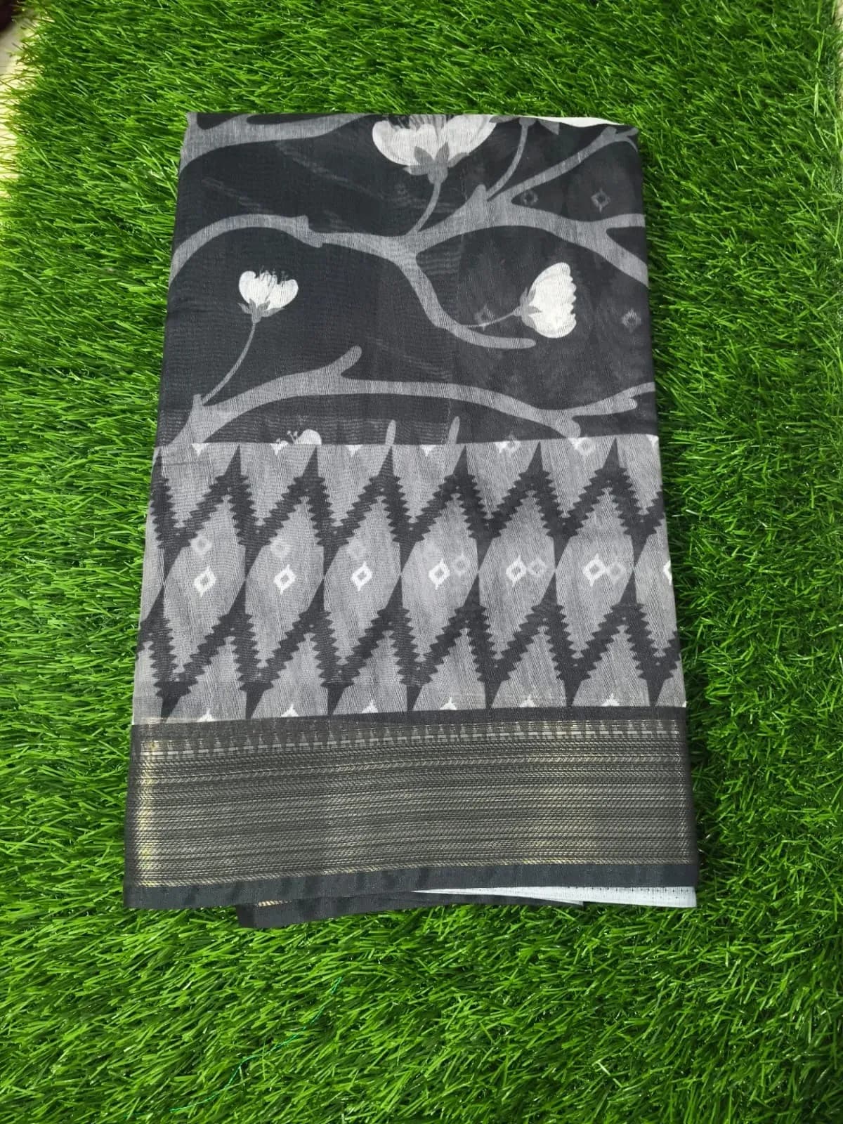 Fancy Cotton Saree(Black)